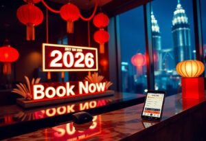 Book now for 2026! Red lanterns and Kuala Lumpur skyline in the background.